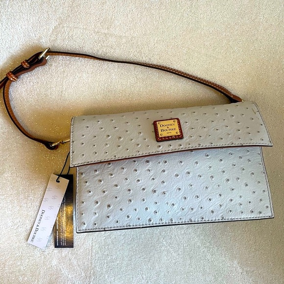 Dooney & Bourke Handbags - DOONEY & BOURKE OSTRICH EAST WEST FLAP SHOULDER BAG IN FOG✨